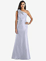 Alt View 1 Thumbnail - Silver Dove Bow One-Shoulder Satin Trumpet Gown