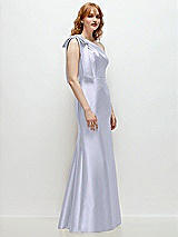 Rear View Thumbnail - Silver Dove Bow One-Shoulder Satin Trumpet Gown