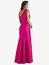 Alt View 2 Thumbnail - Think Pink Bow One-Shoulder Satin Trumpet Gown