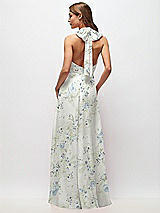 Rear View Thumbnail - Bleu Garden High Neck Halter Backless Maxi Dress