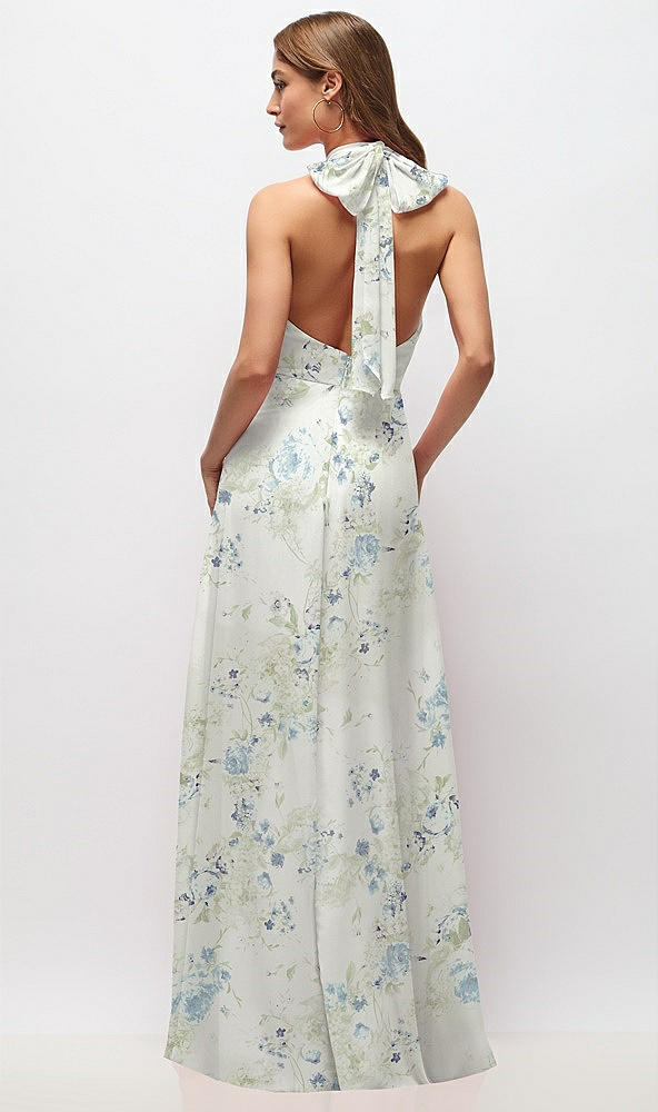 Back View - Bleu Garden High Neck Halter Backless Maxi Dress