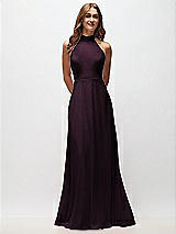 Front View Thumbnail - Deep Plum High Neck Halter Backless Maxi Dress