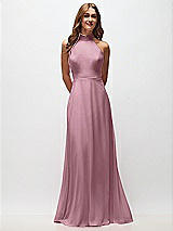 Front View Thumbnail - Dusty Pink High Neck Halter Backless Maxi Dress