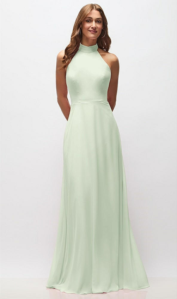 Front View - Mint Green High Neck Halter Backless Maxi Dress