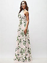 Side View Thumbnail - Palm Beach Print High Neck Halter Backless Maxi Dress