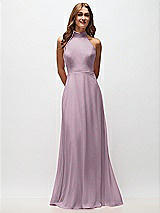 Front View Thumbnail - Suede Rose High Neck Halter Backless Maxi Dress