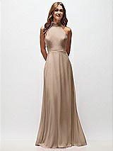 Front View Thumbnail - Topaz High Neck Halter Backless Maxi Dress
