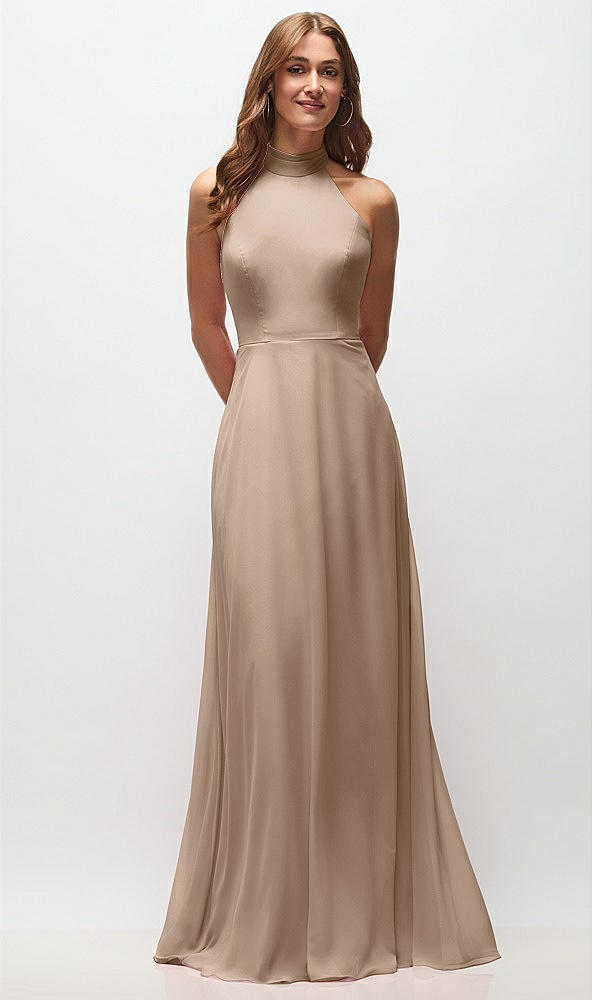 Front View - Topaz High Neck Halter Backless Maxi Dress