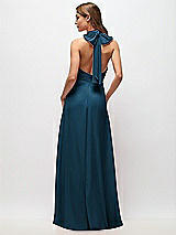 Rear View Thumbnail - Atlantic Blue High Neck Halter Backless Maxi Dress