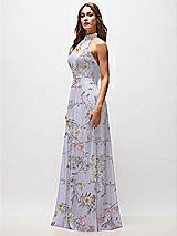 Side View Thumbnail - Butterfly Botanica Silver Dove High Neck Halter Backless Maxi Dress