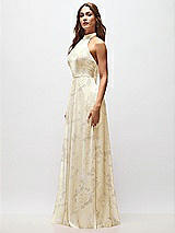 Side View Thumbnail - Butter Yellow Floral High Neck Halter Backless Maxi Dress