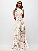 Front View Thumbnail - Blush Garden High Neck Halter Backless Maxi Dress