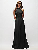Front View Thumbnail - Black High Neck Halter Backless Maxi Dress