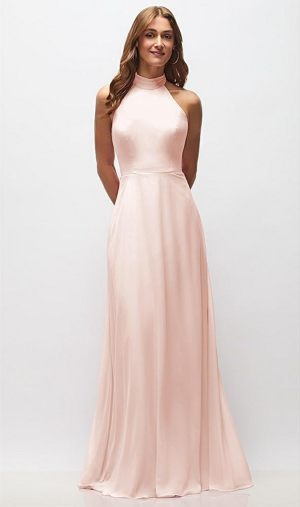 Front View - Blush High Neck Halter Backless Maxi Dress