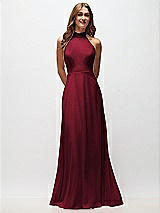 Front View Thumbnail - Burgundy High Neck Halter Backless Maxi Dress