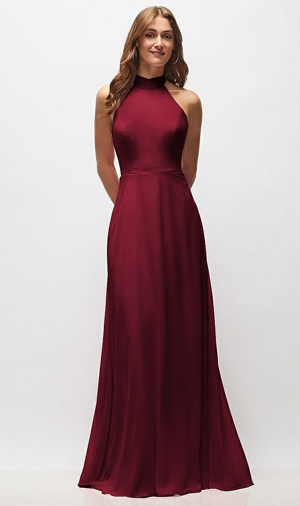Front View - Burgundy High Neck Halter Backless Maxi Dress