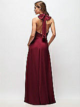 Rear View Thumbnail - Burgundy High Neck Halter Backless Maxi Dress
