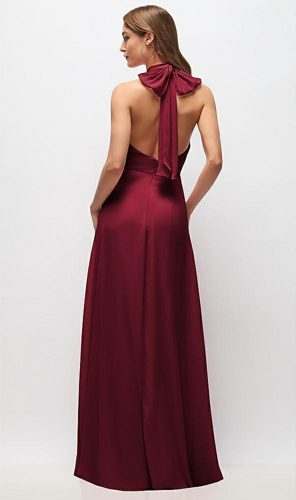 Back View - Burgundy High Neck Halter Backless Maxi Dress