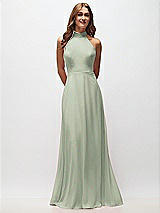 Front View Thumbnail - Celadon High Neck Halter Backless Maxi Dress