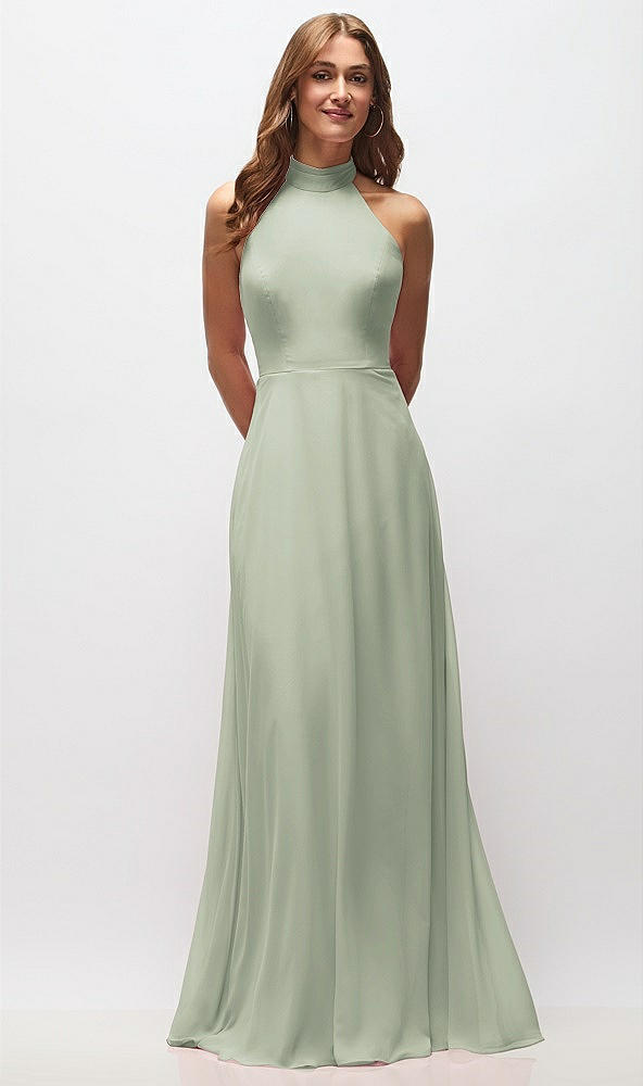 Front View - Celadon High Neck Halter Backless Maxi Dress