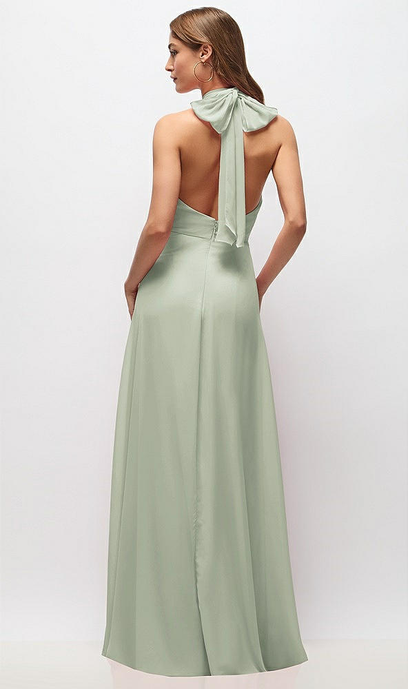 Back View - Celadon High Neck Halter Backless Maxi Dress