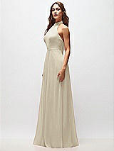 Side View Thumbnail - Champagne High Neck Halter Backless Maxi Dress