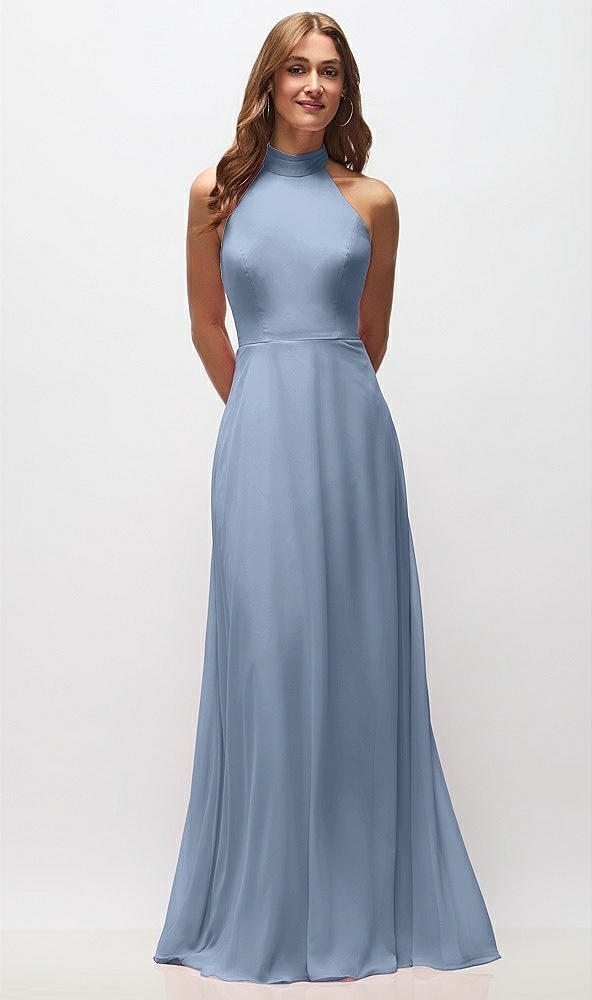 Front View - Cloudy High Neck Halter Backless Maxi Dress