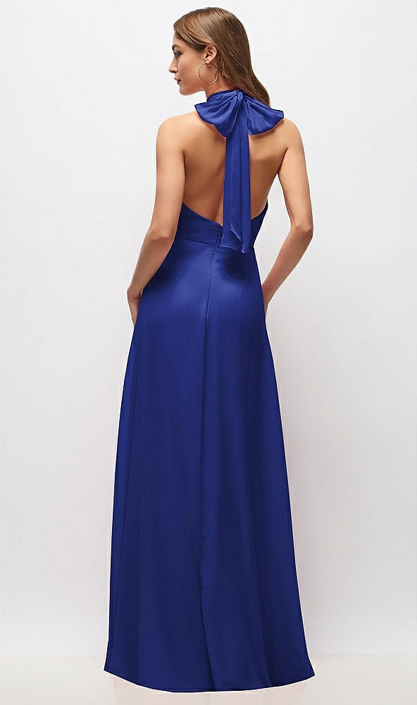 Back View - Cobalt Blue High Neck Halter Backless Maxi Dress