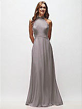 Front View Thumbnail - Cashmere Gray High Neck Halter Backless Maxi Dress