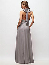 Rear View Thumbnail - Cashmere Gray High Neck Halter Backless Maxi Dress