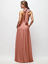 Rear View Thumbnail - Desert Rose High Neck Halter Backless Maxi Dress