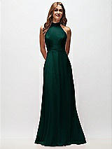 Front View Thumbnail - Evergreen High Neck Halter Backless Maxi Dress