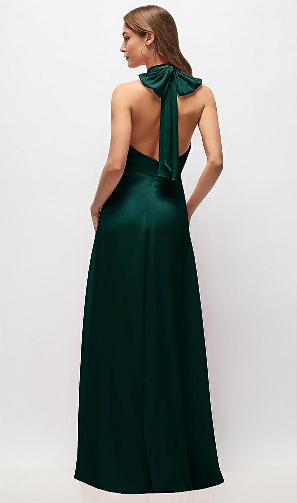 Back View - Evergreen High Neck Halter Backless Maxi Dress