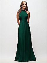 Front View Thumbnail - Hunter Green High Neck Halter Backless Maxi Dress