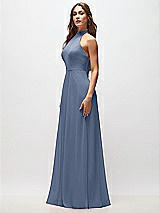 Side View Thumbnail - Larkspur Blue High Neck Halter Backless Maxi Dress