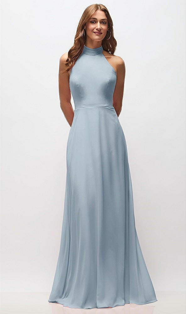 Front View - Mist High Neck Halter Backless Maxi Dress