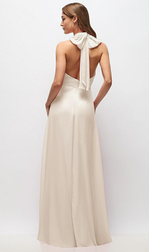 Back View - Oat High Neck Halter Backless Maxi Dress