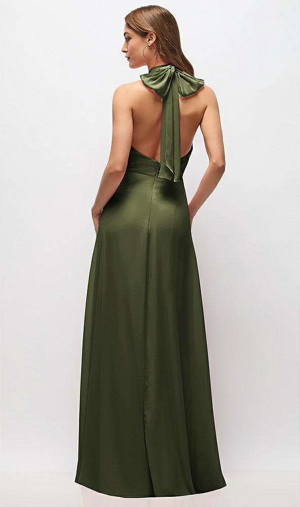 Back View - Olive Green High Neck Halter Backless Maxi Dress