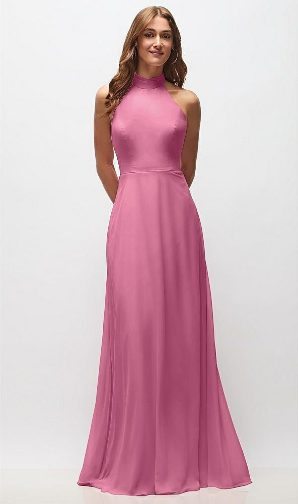 Front View - Orchid Pink High Neck Halter Backless Maxi Dress