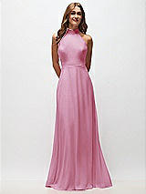 Front View Thumbnail - Powder Pink High Neck Halter Backless Maxi Dress