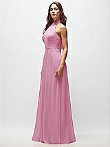 Side View Thumbnail - Powder Pink High Neck Halter Backless Maxi Dress