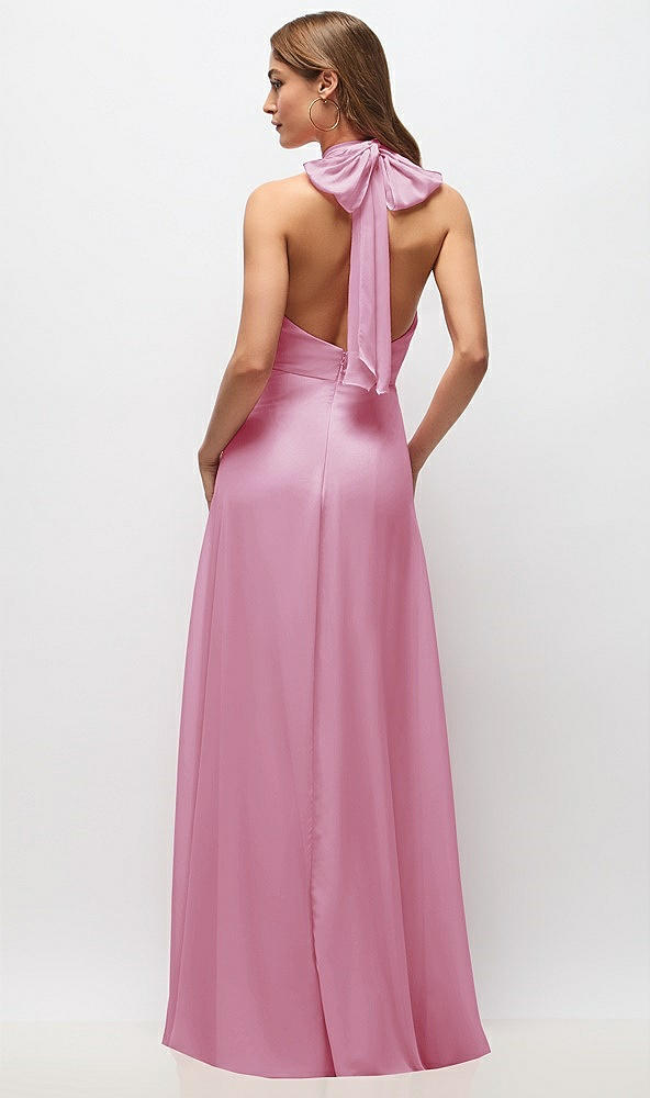 Back View - Powder Pink High Neck Halter Backless Maxi Dress