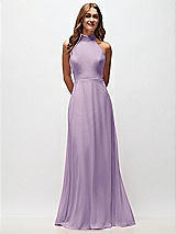 Front View Thumbnail - Pale Purple High Neck Halter Backless Maxi Dress