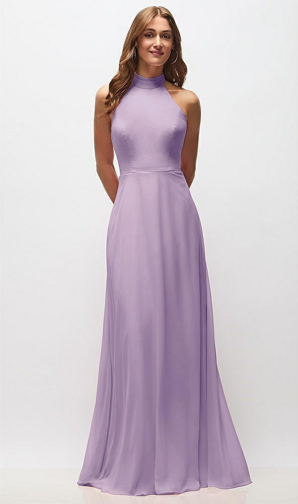 Front View - Pale Purple High Neck Halter Backless Maxi Dress