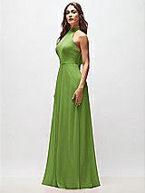 Side View Thumbnail - Peridot Green High Neck Halter Backless Maxi Dress