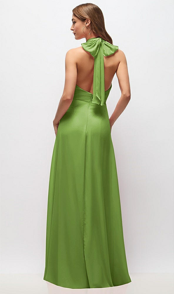 Back View - Peridot Green High Neck Halter Backless Maxi Dress