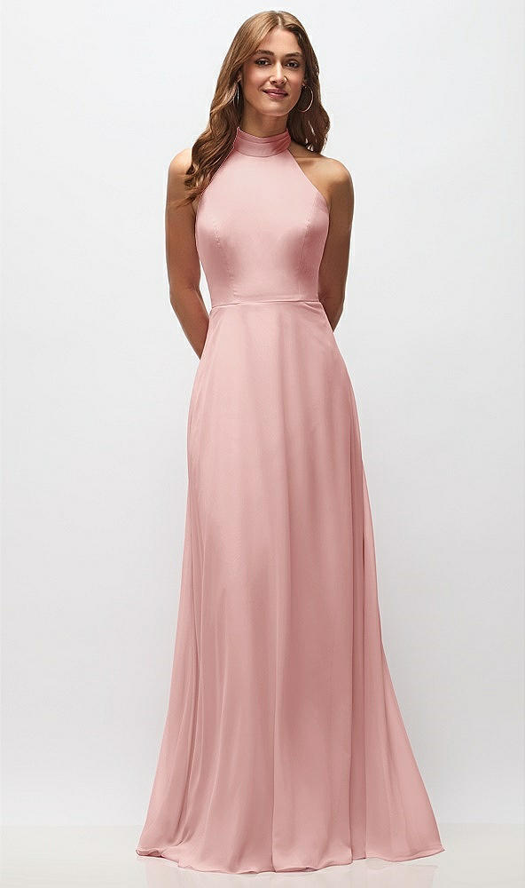 Front View - Rose High Neck Halter Backless Maxi Dress