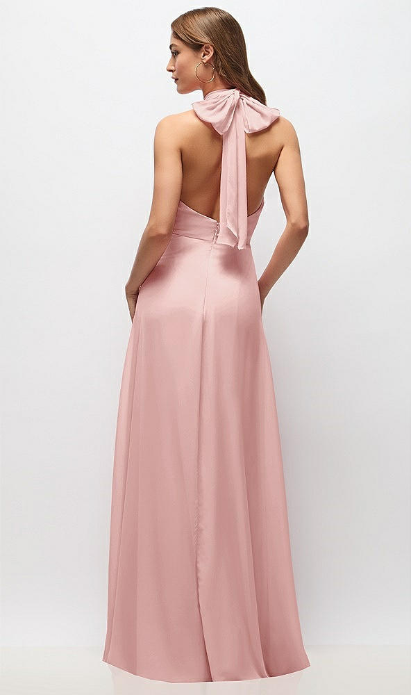 Back View - Rose High Neck Halter Backless Maxi Dress