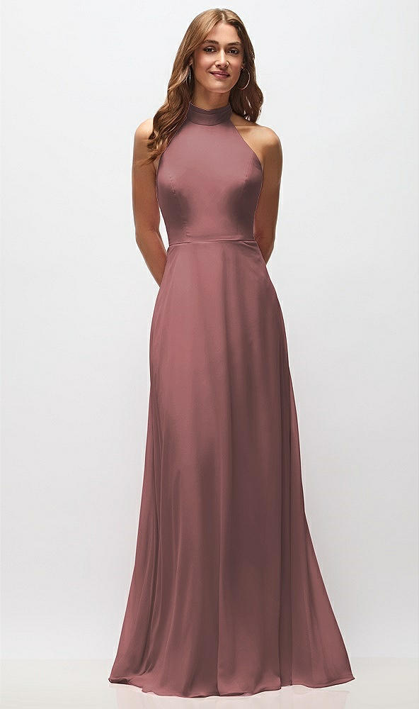 Front View - Rosewood High Neck Halter Backless Maxi Dress
