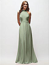 Front View Thumbnail - Sage High Neck Halter Backless Maxi Dress